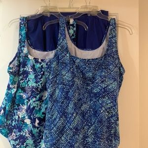 L.L. Bean Swimsuit Tankini Size 22W 2 Tops/1 Swim Skirt